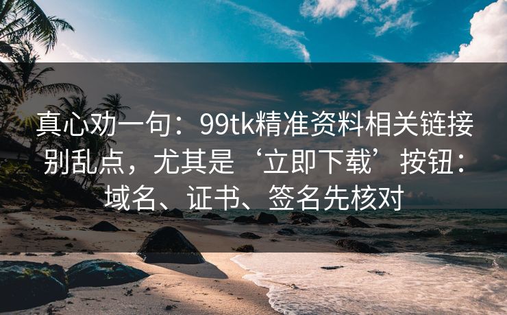 真心劝一句：99tk精准资料相关链接别乱点，尤其是‘立即下载’按钮：域名、证书、签名先核对
